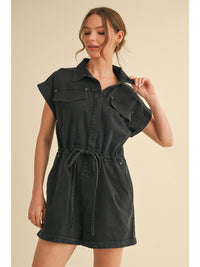 Front Runner Mineral Washed Tie Romper - in Black