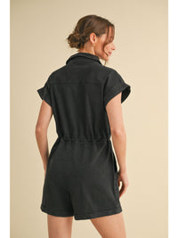 Front Runner Mineral Washed Tie Romper - in Black