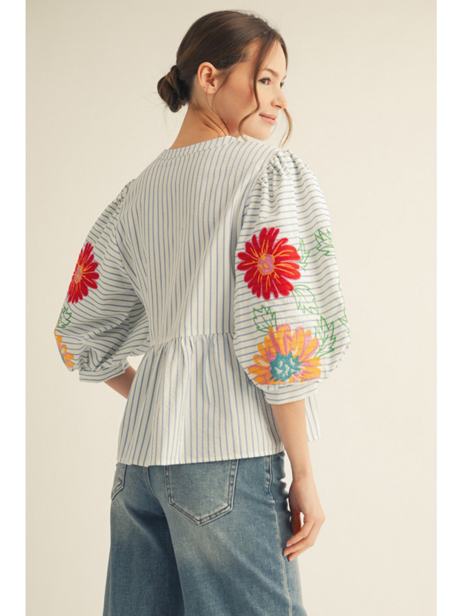 Pocket Full Of Sunshine Embroidered Floral Striped Blouse