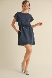 Daily Walk Drawstring Tie Dress - Navy