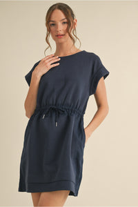 Daily Walk Drawstring Tie Dress - Navy