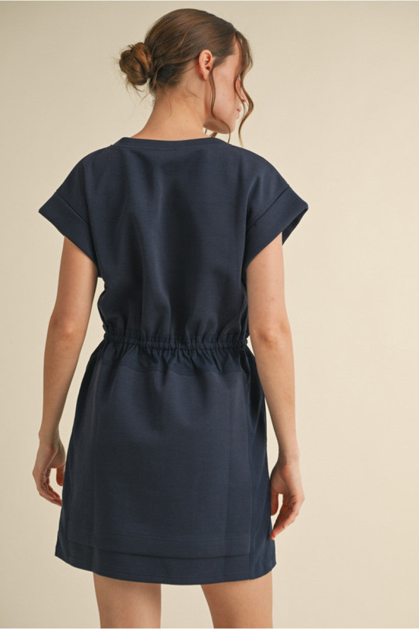 Daily Walk Drawstring Tie Dress - Navy