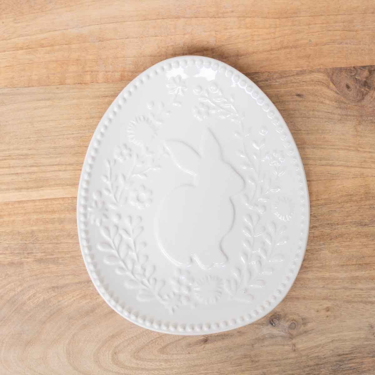 Embossed Floral Bunny Antique White Plate