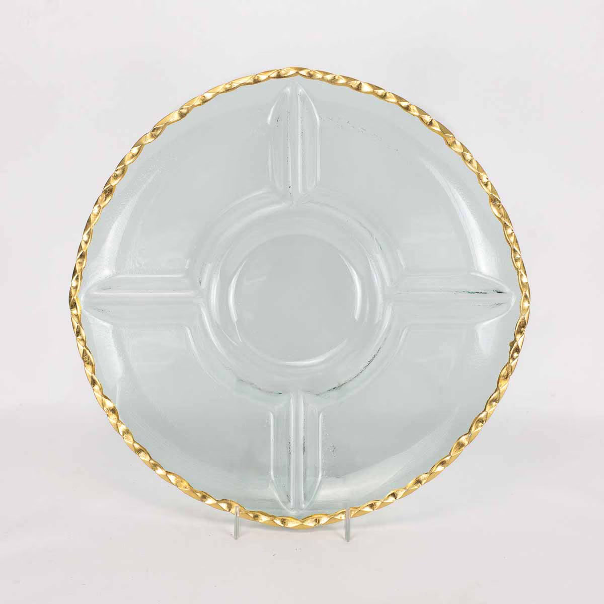 Cordova Gold Trimmed Glass Chip & Dip Serving Tray