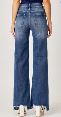 Legendary Wide Leg Raw Hem Jeans - Dark Wash