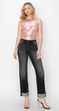 Back In Black High Rise Slim-Straight Leg Cuffed Jeans