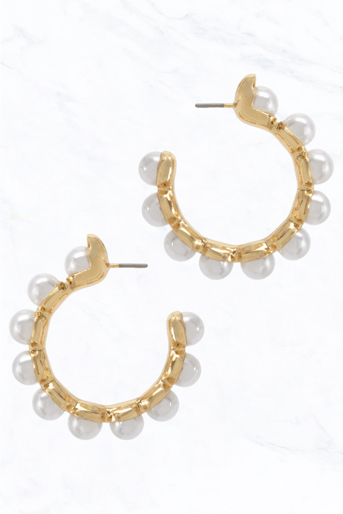 Polished Pearl Gold Hoop Earrings