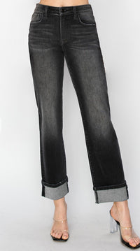 Back In Black High Rise Slim-Straight Leg Cuffed Jeans