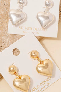 Glossy Gold Dipped Puff Heart Earrings