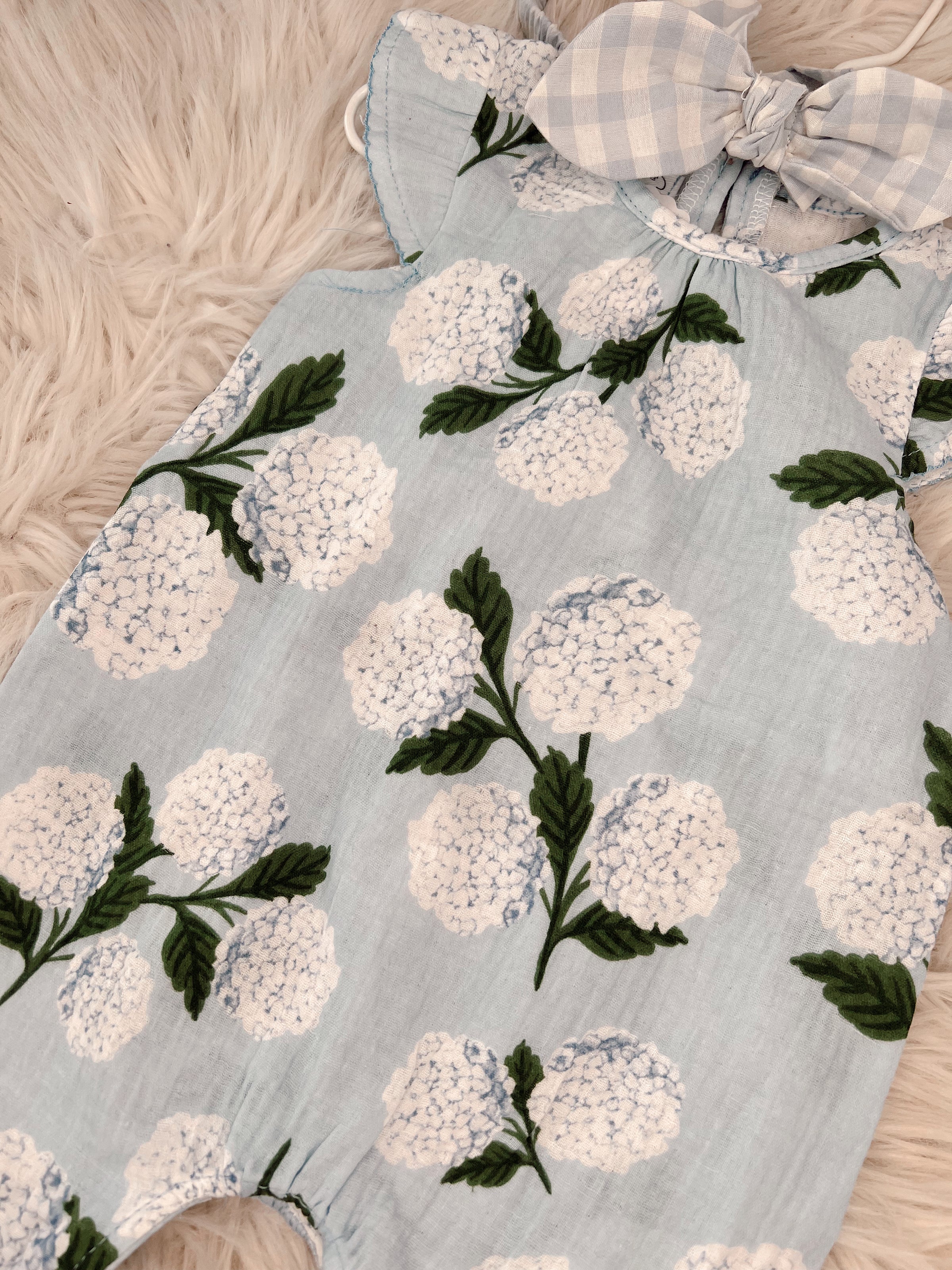 Hydrangea Floral Romper & Headband Bow Set