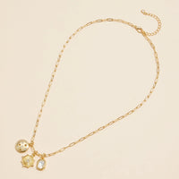 18K Gold Dipped Celestial Moon & Sun Charm Necklace
