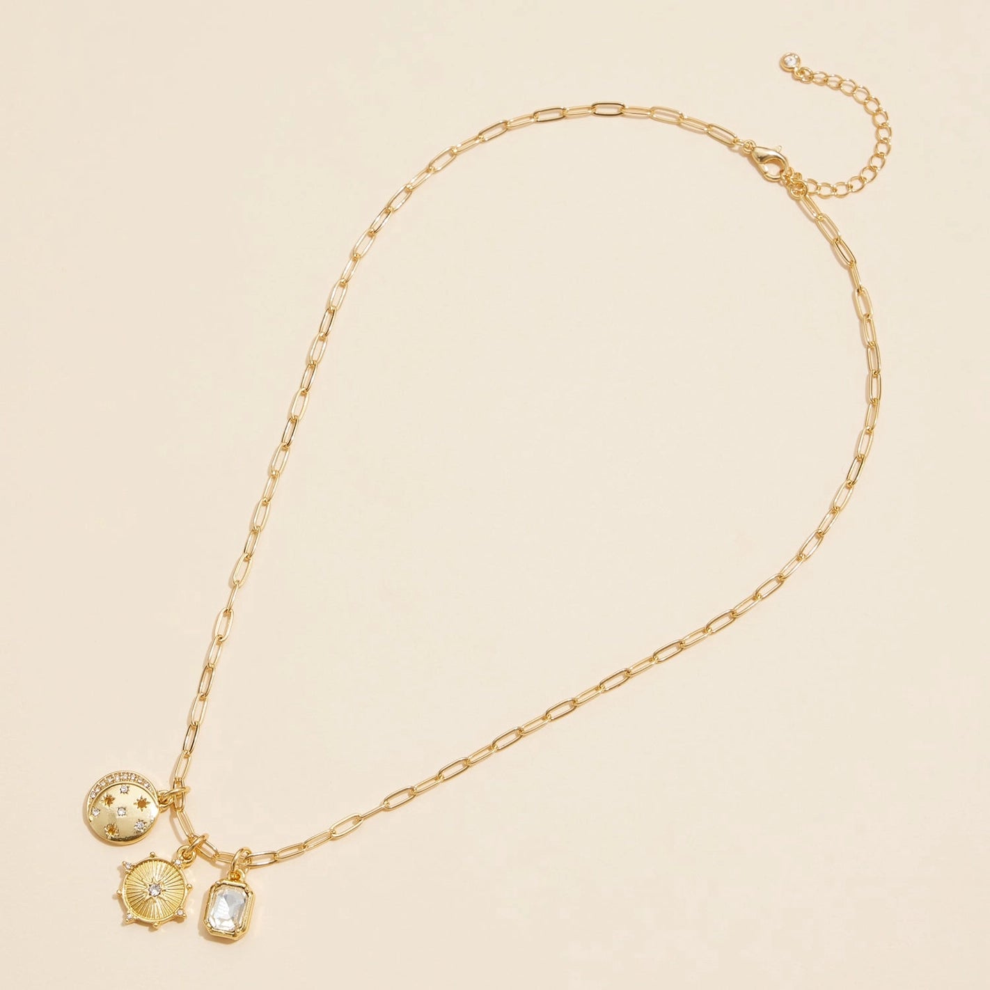 18K Gold Dipped Celestial Moon & Sun Charm Necklace