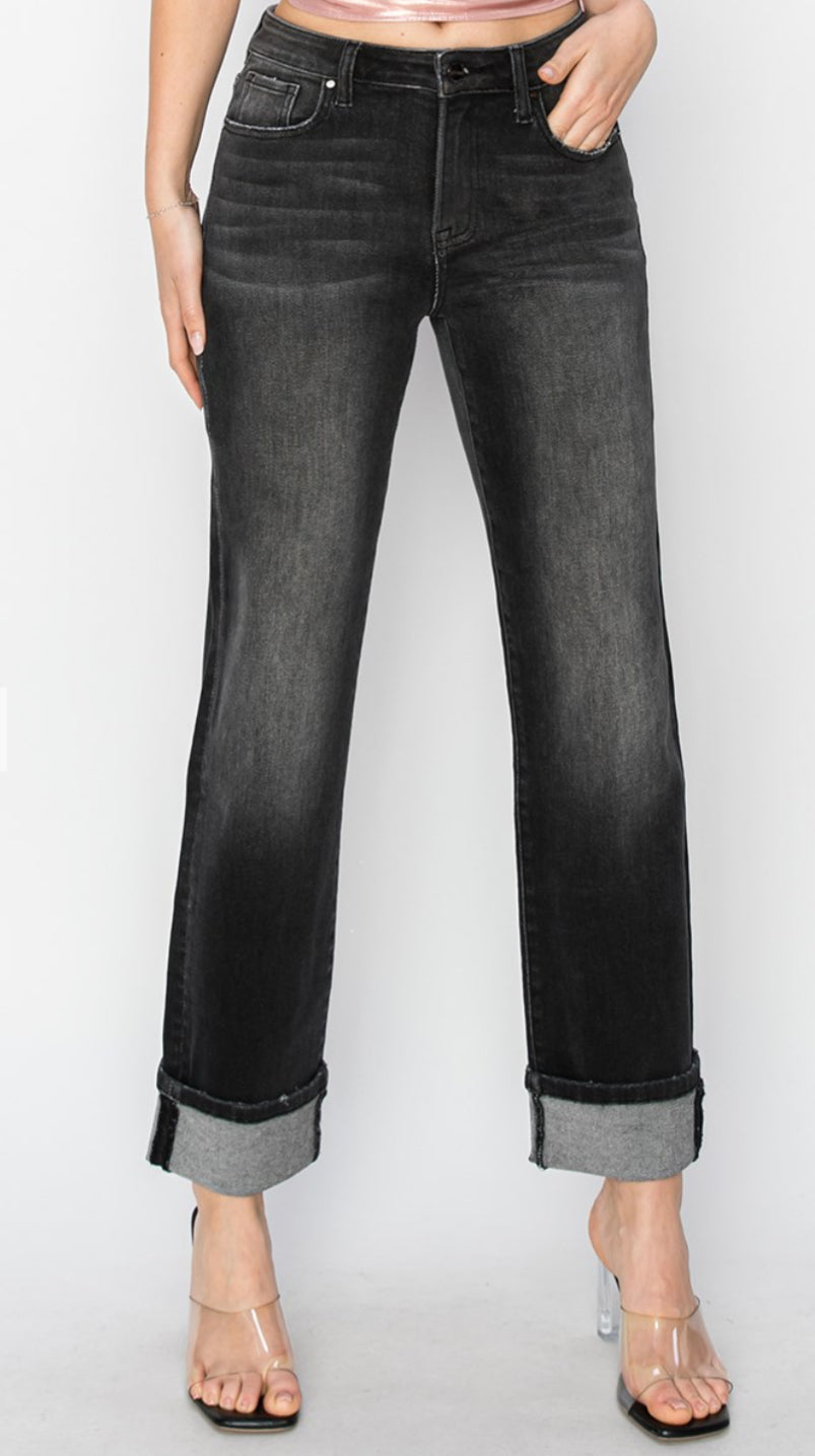 Back In Black High Rise Slim-Straight Leg Cuffed Jeans