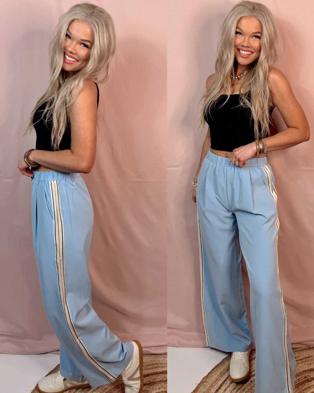 Sidetracked Stripe Pants - Light Blue