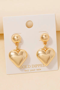 Glossy Gold Dipped Puff Heart Earrings