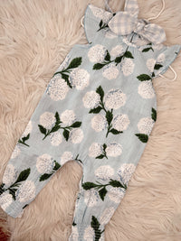 Hydrangea Floral Romper & Headband Bow Set