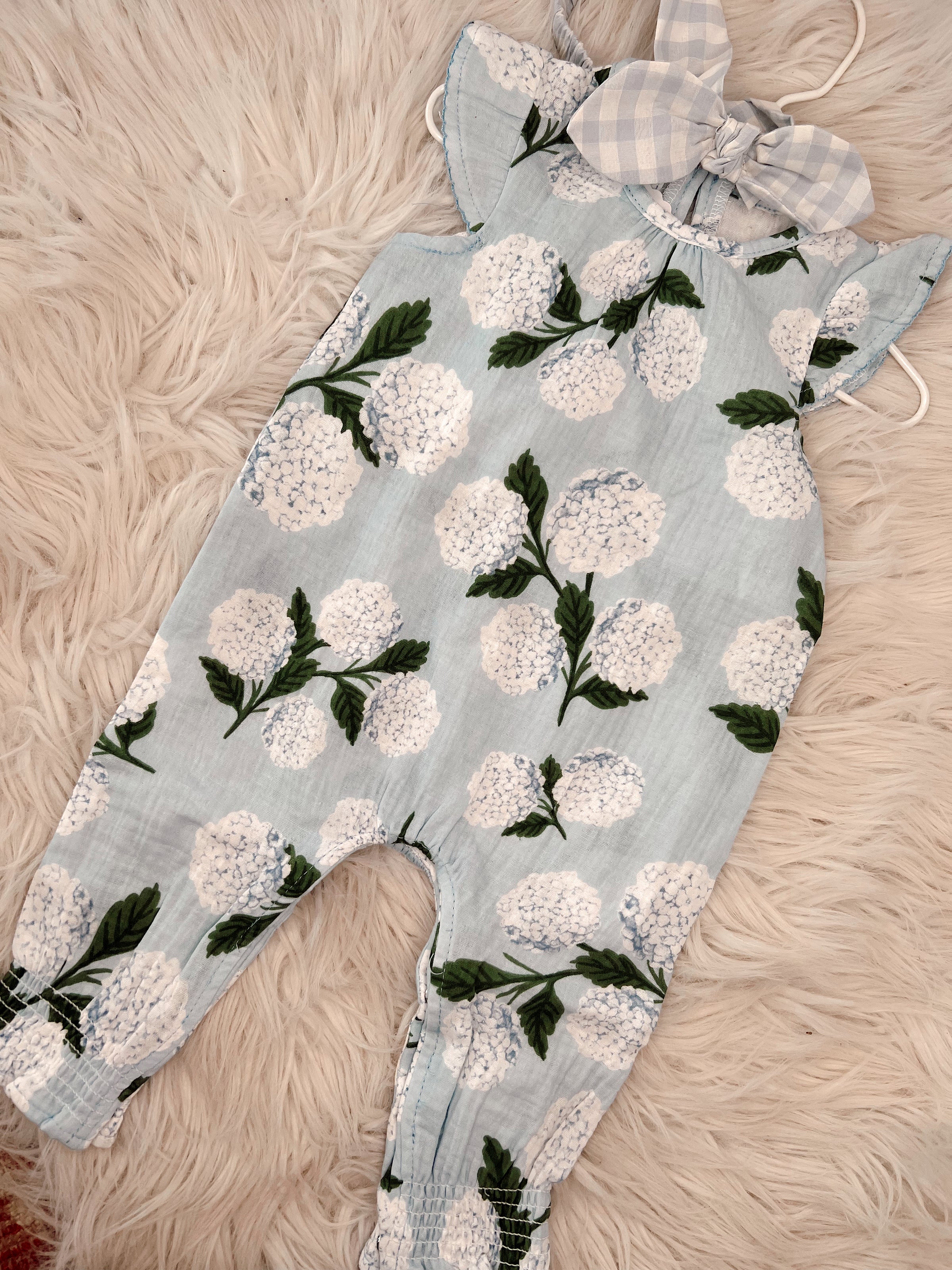 Hydrangea Floral Romper & Headband Bow Set