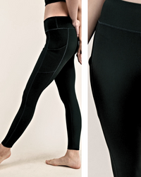 Studio Nylon Ribbed Long Length Leggings with Pockets