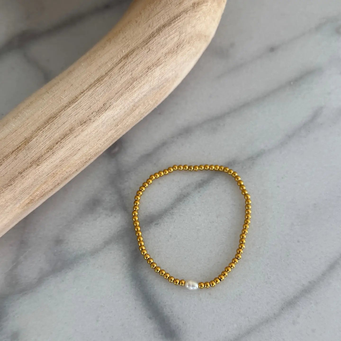 The Elizabeth Pearl + Gold Beaded Water Resistant Bracelet