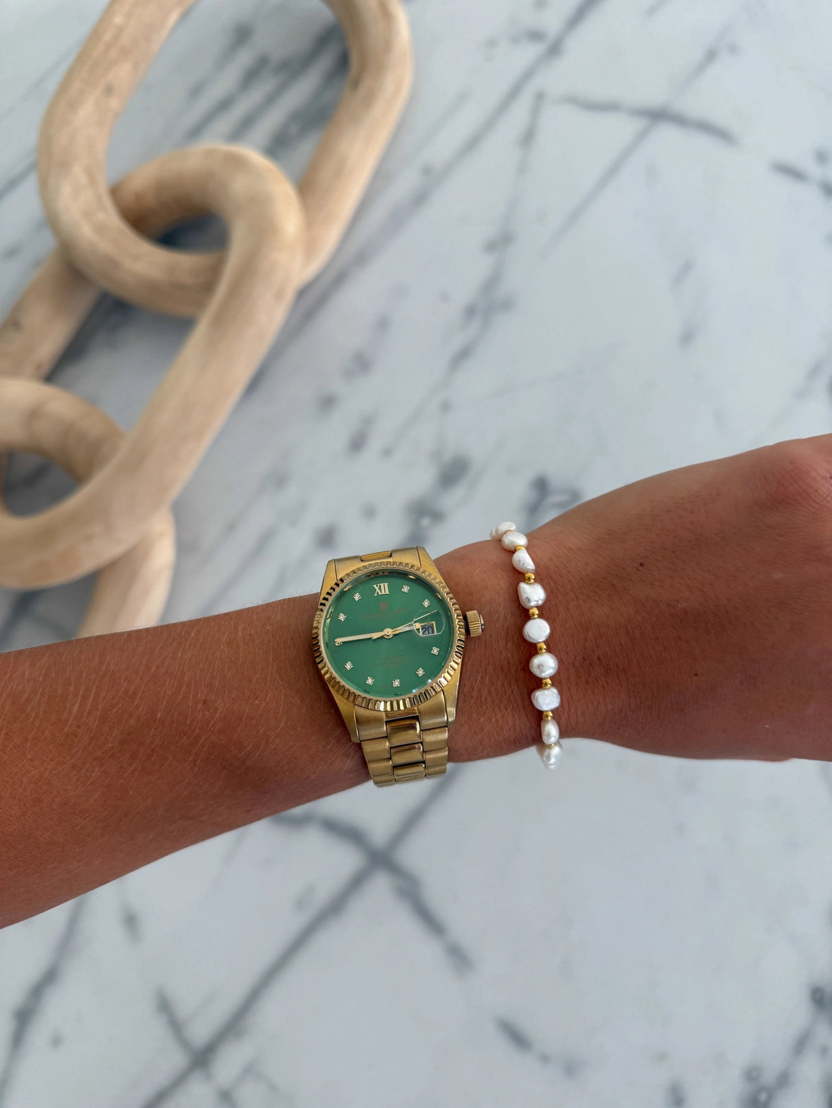 The Poppy Pearl Gold Beaded Water Resistant Bracelet