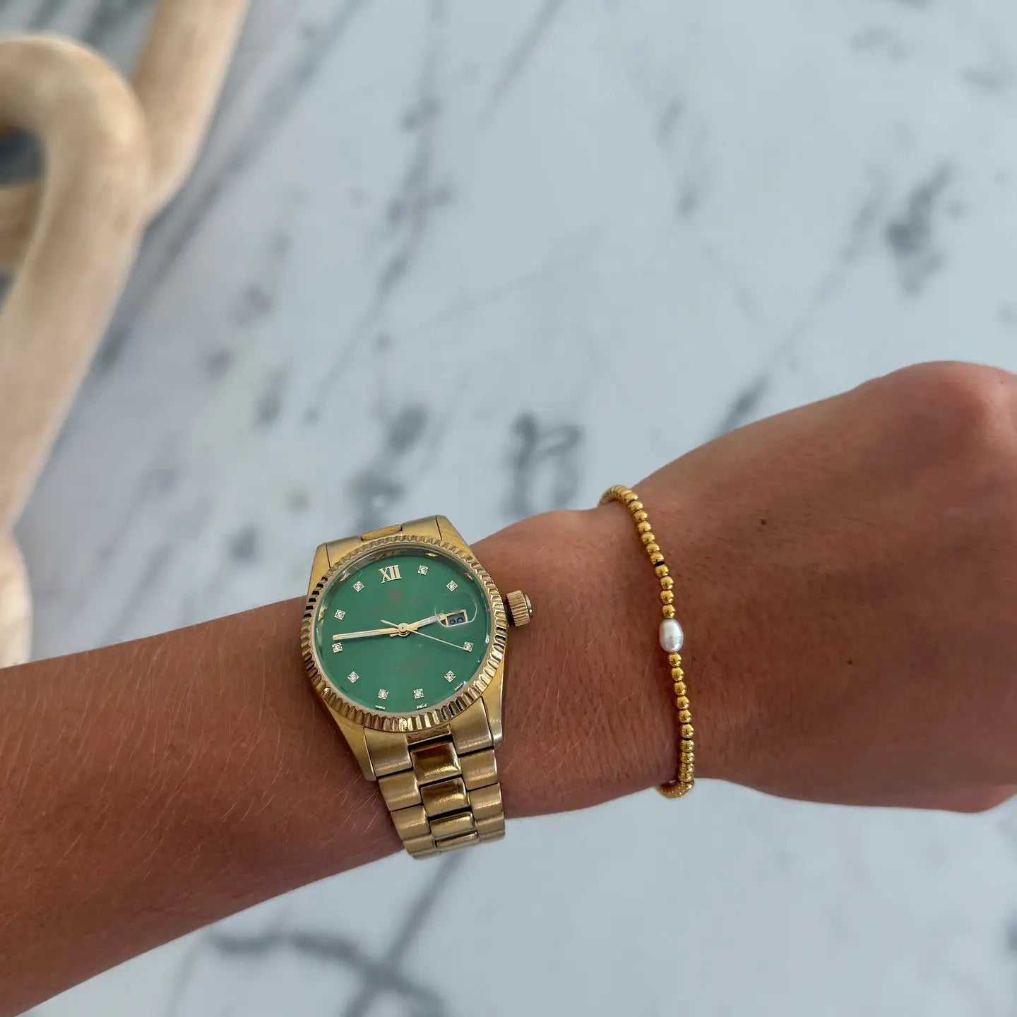 The Elizabeth Pearl + Gold Beaded Water Resistant Bracelet