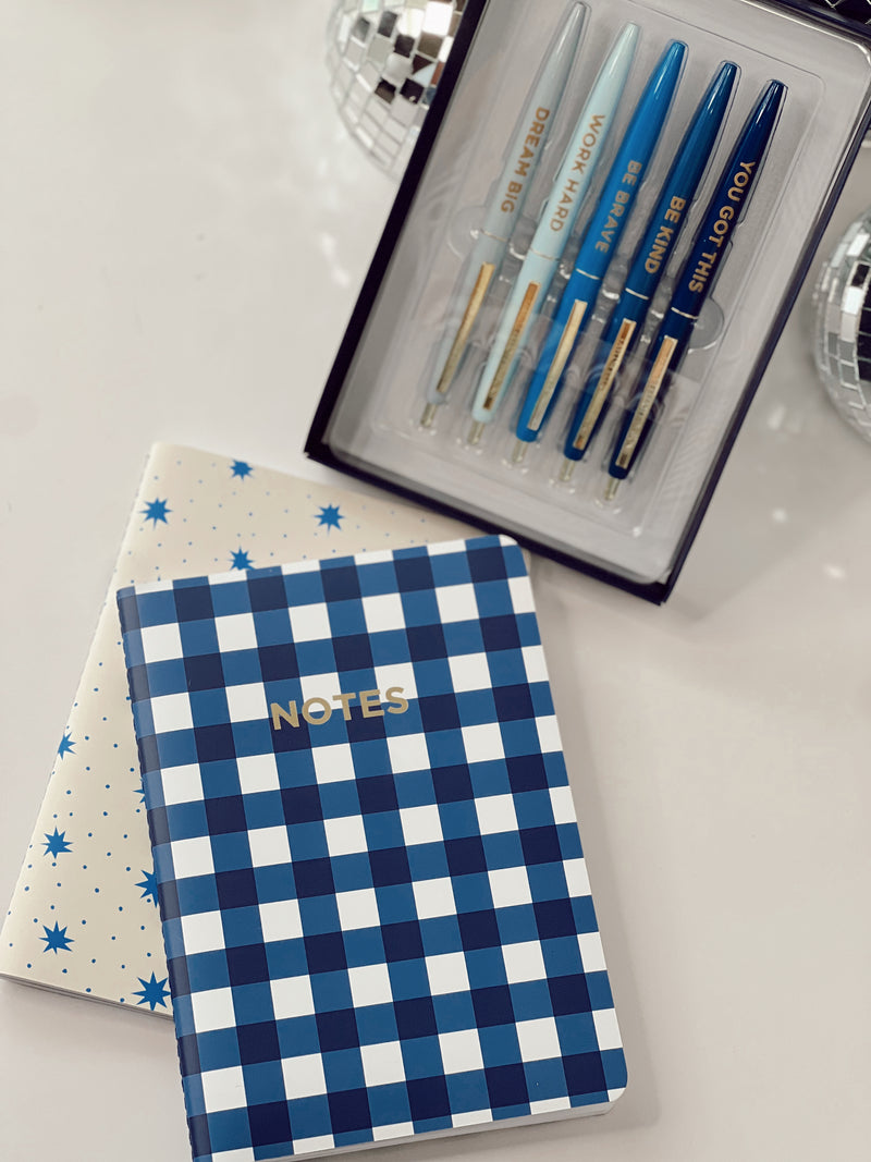 Shades of Blue Set of 2 Notebooks/5pc Pen SET