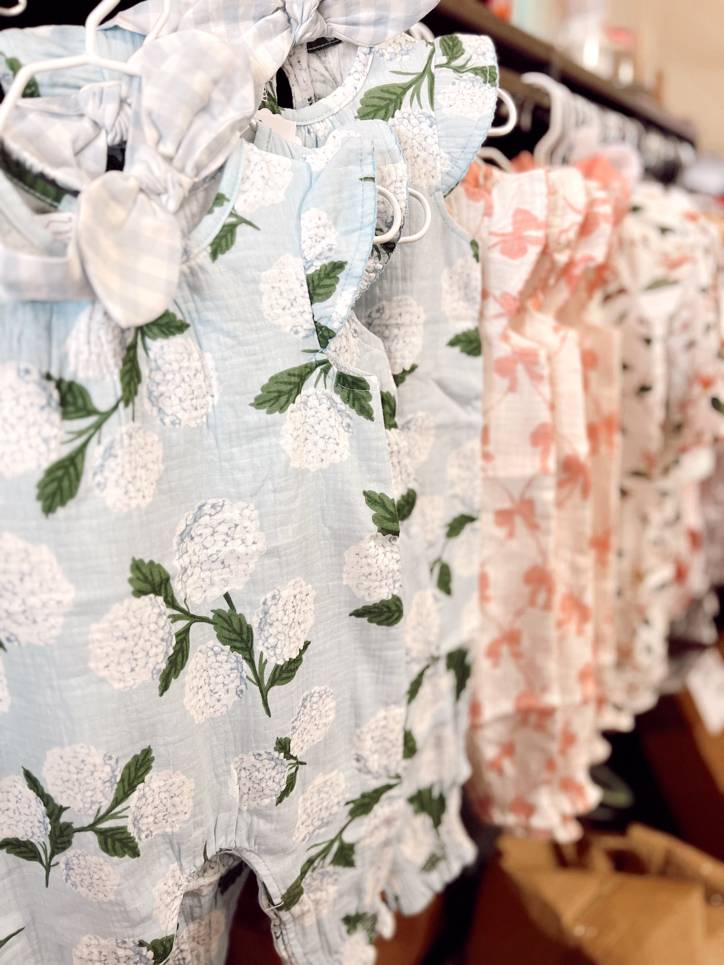 Hydrangea Floral Romper & Headband Bow Set