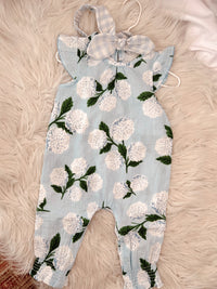 Hydrangea Floral Romper & Headband Bow Set