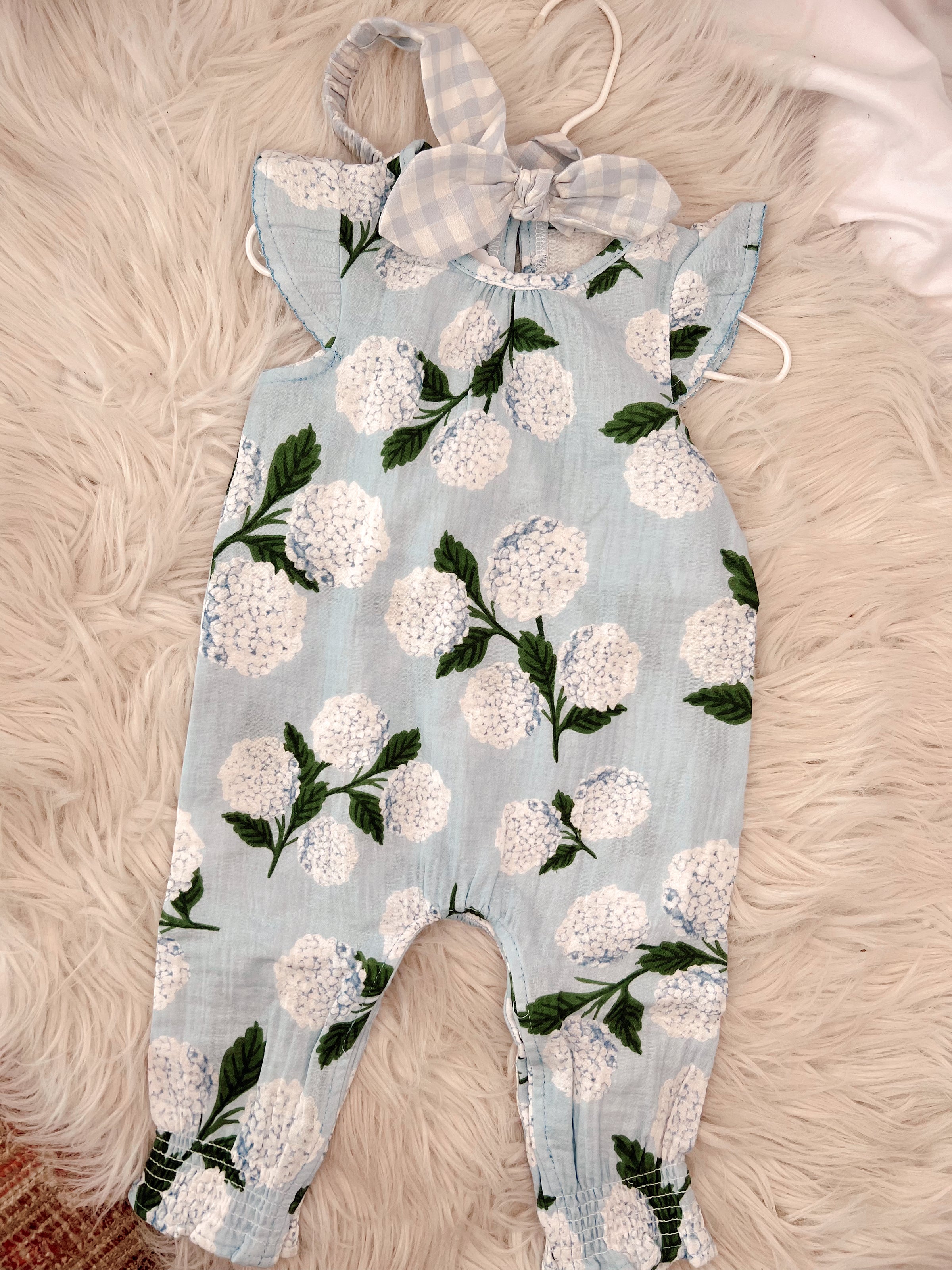 Hydrangea Floral Romper & Headband Bow Set