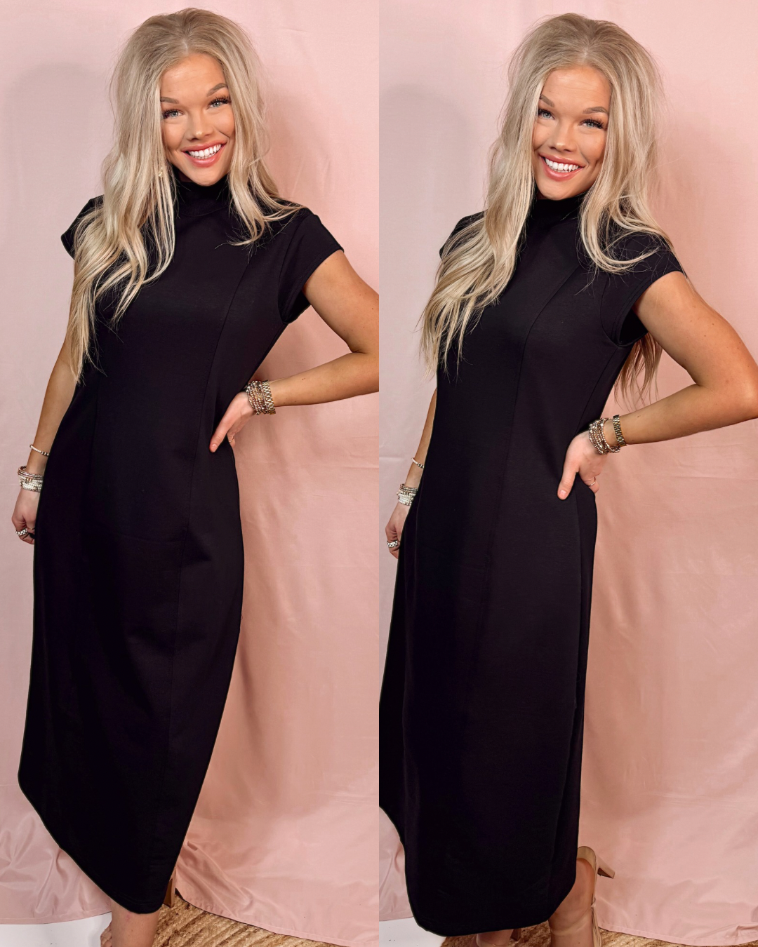 Authentic Aesthetic Mock Neck Maxi Dress - Black