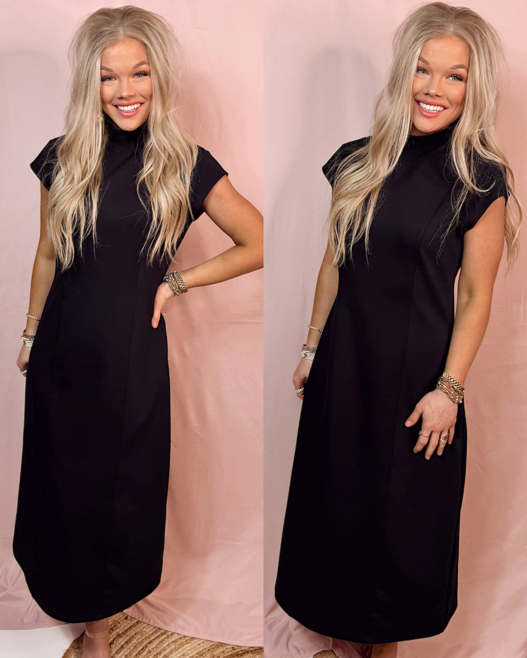 Authentic Aesthetic Mock Neck Maxi Dress - Black