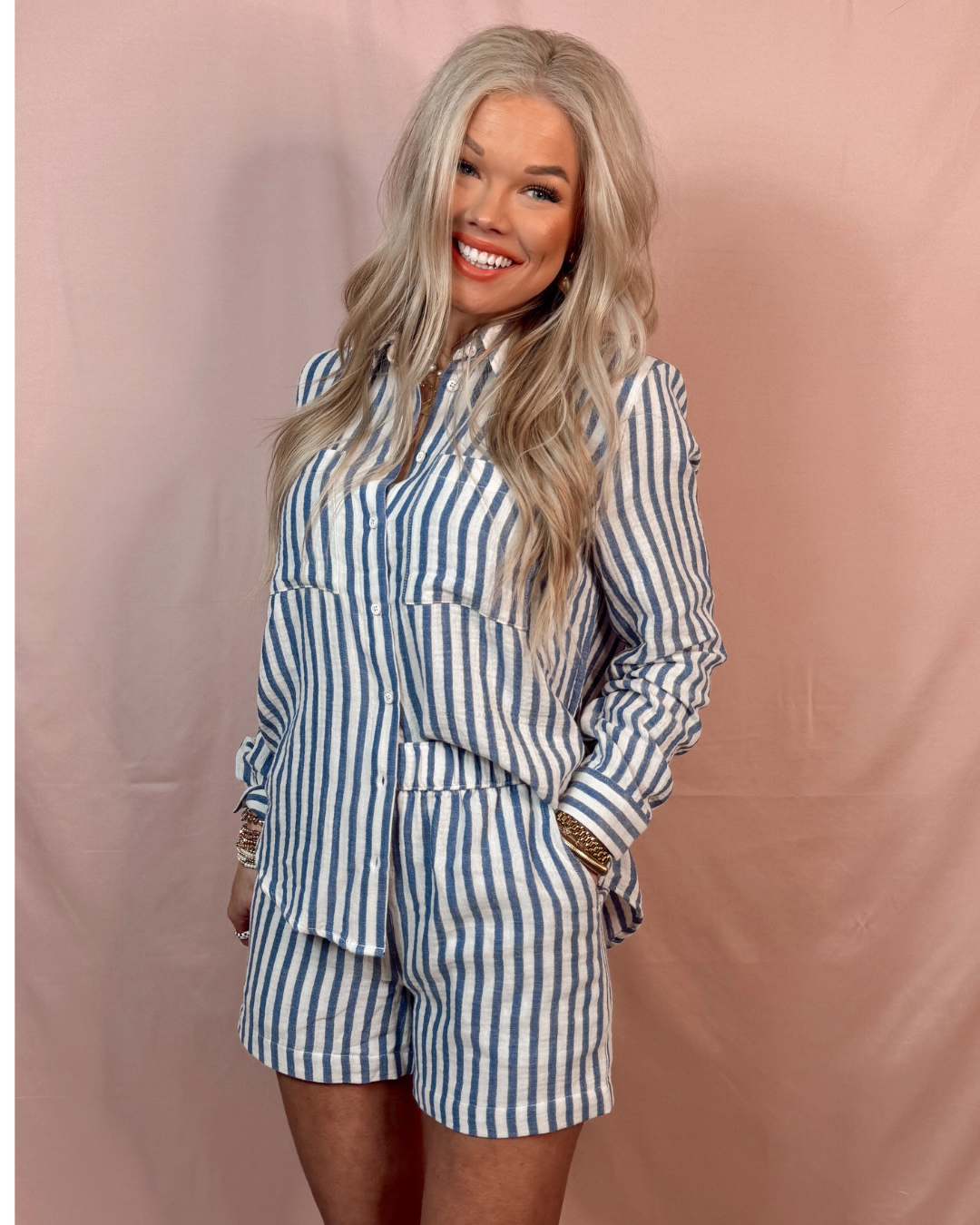 Daydreaming About Spring Striped Shorts - Denim