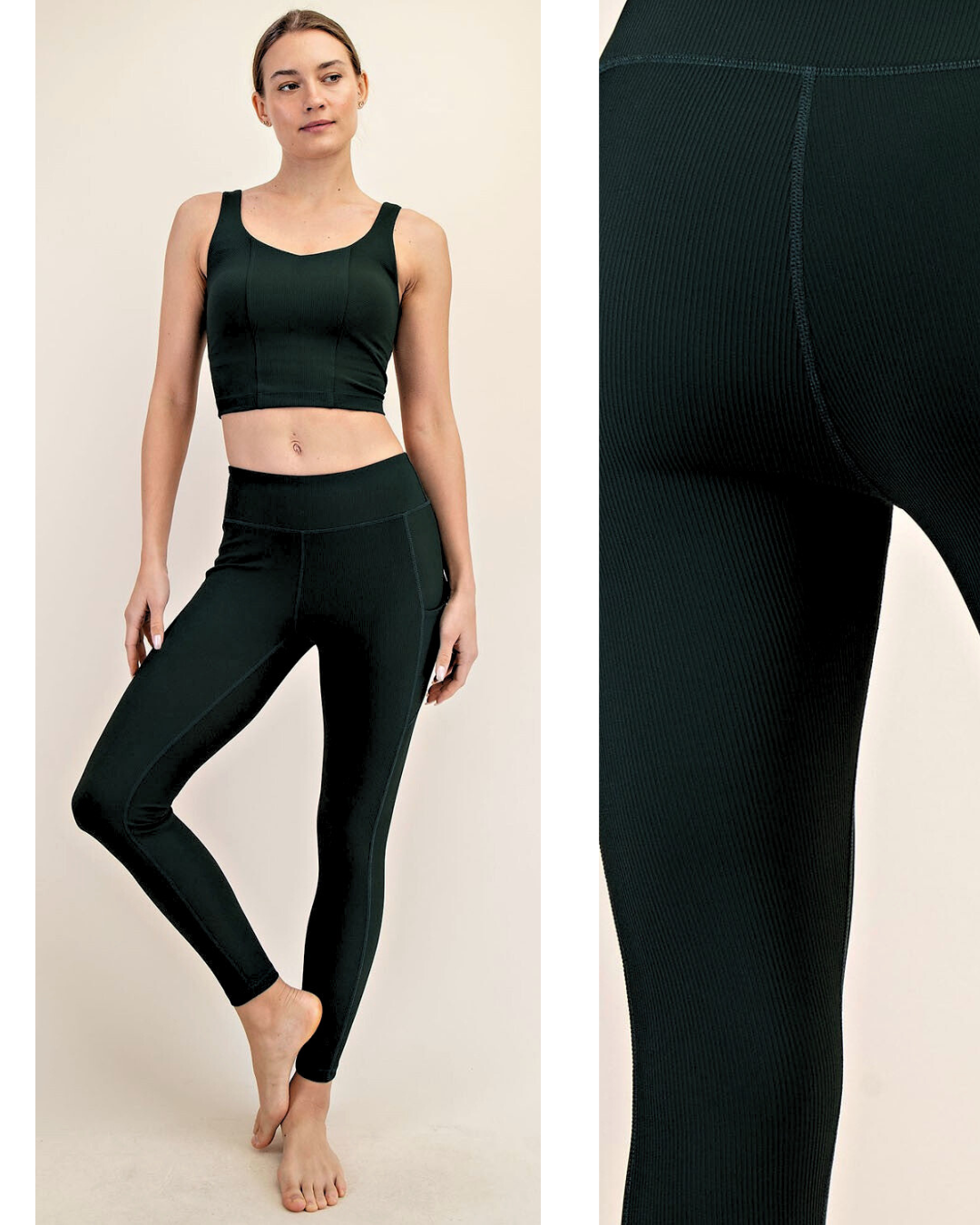 Studio Nylon Ribbed Long Length Leggings with Pockets