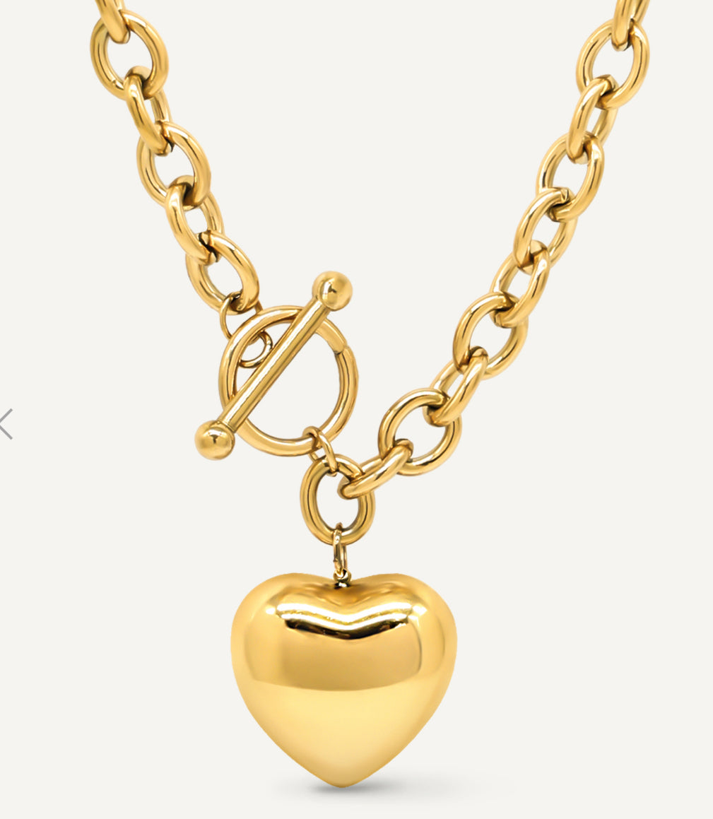 Golden Heart Stainless Steel / water Resistant Toggle Necklace