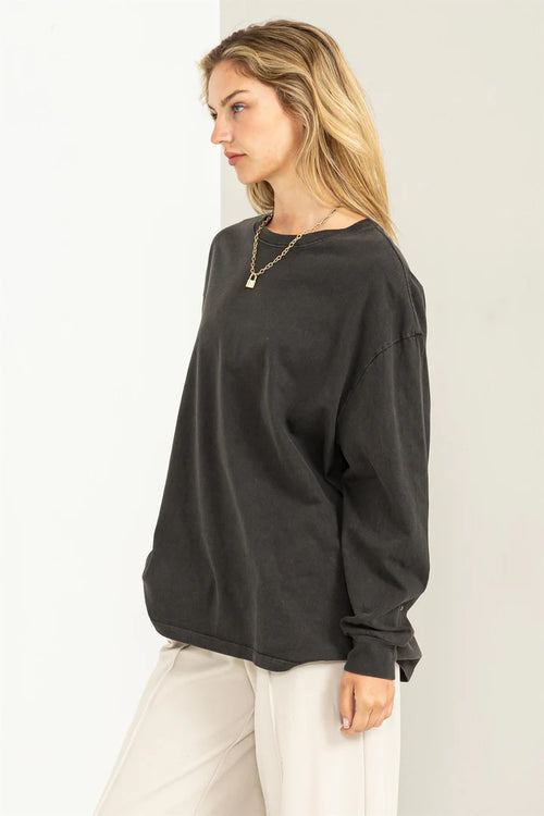 Comfortably Cool Everyday Basic Long Sleeve Top - Black