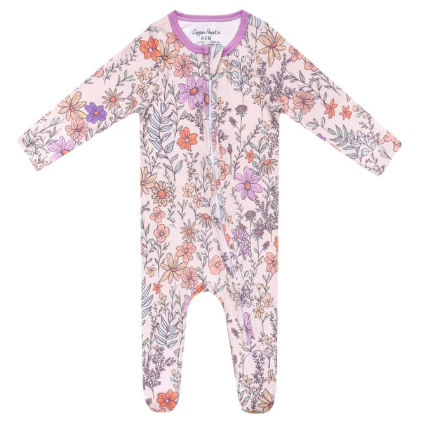 Copper Pearl Zip-Up Baby Footie - Flora