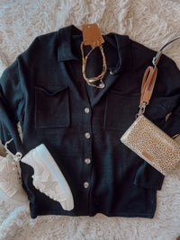 Bristol Everyday Button Knit Shacket - Black