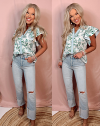 Caroline Cuffed High Rise Straight Leg Jeans - Light Wash