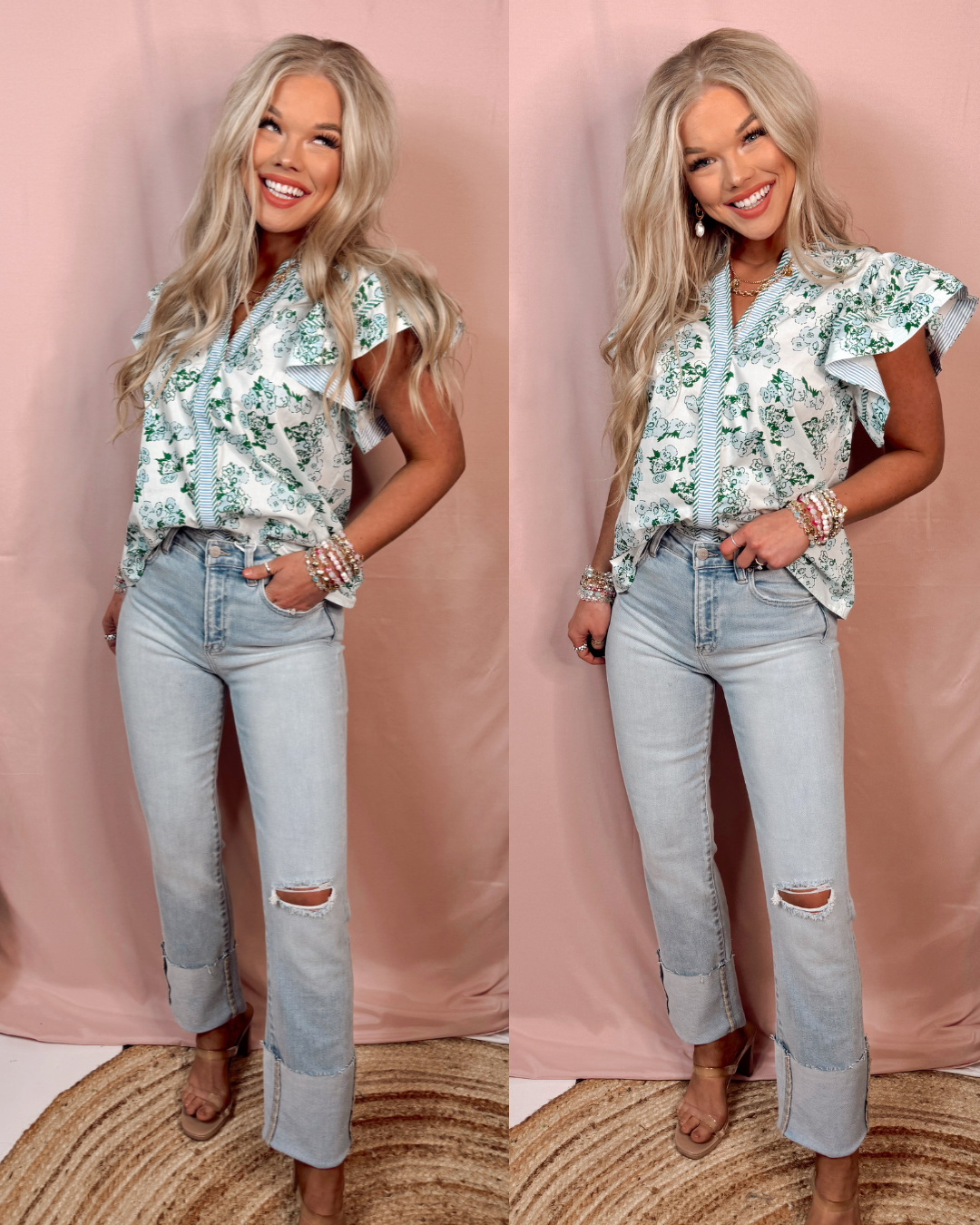 Caroline Cuffed High Rise Straight Leg Jeans - Light Wash