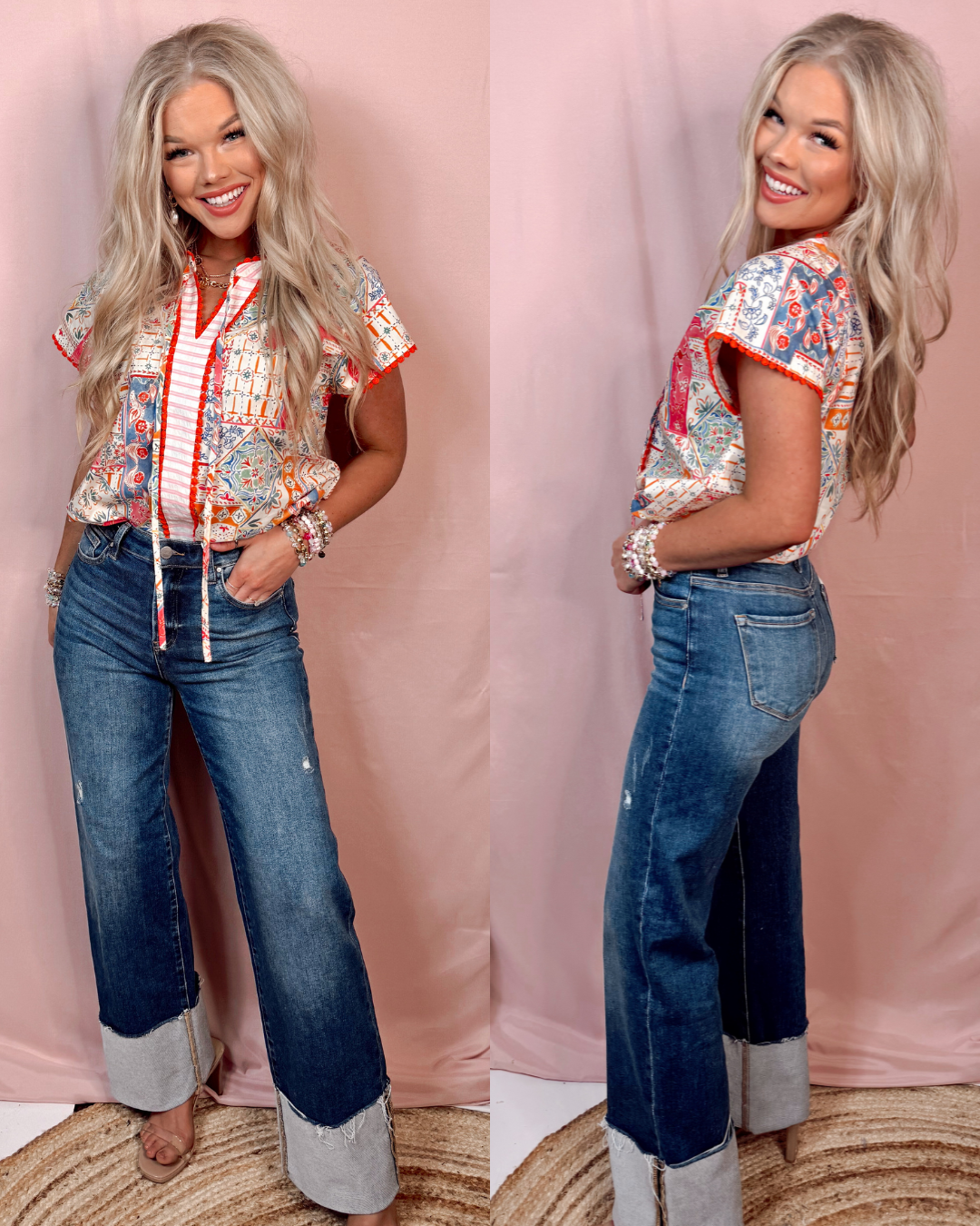 Blue Jean Baby High Rise Wide Leg Cuff Jeans