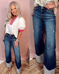 Blue Jean Baby High Rise Wide Leg Cuff Jeans