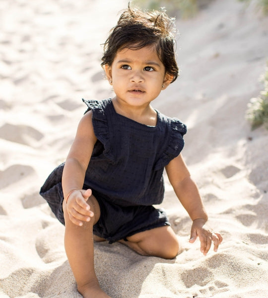 Dotted Muslin Romper - Midnight