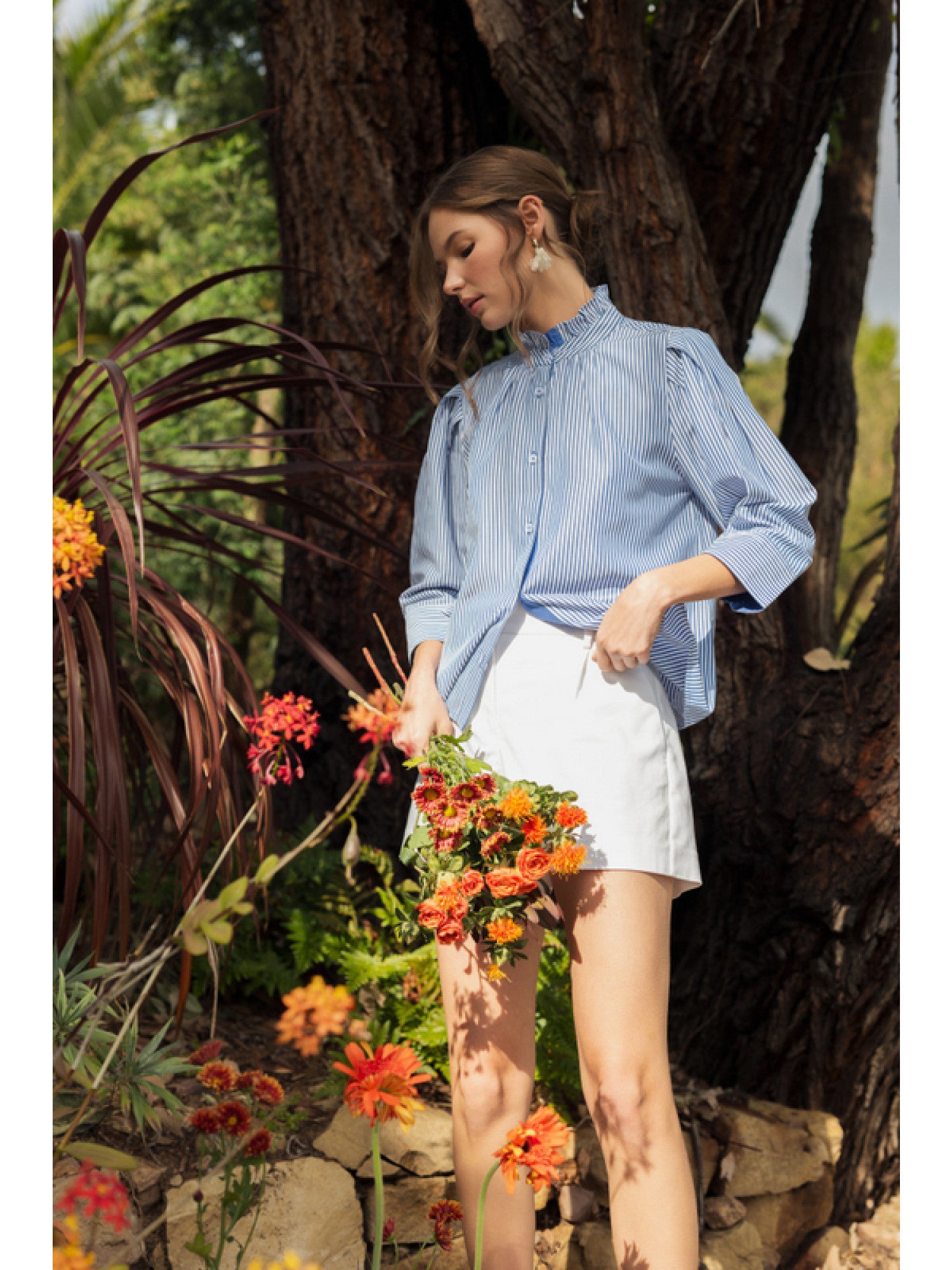 Bluebell Bay Striped Open Collared Top