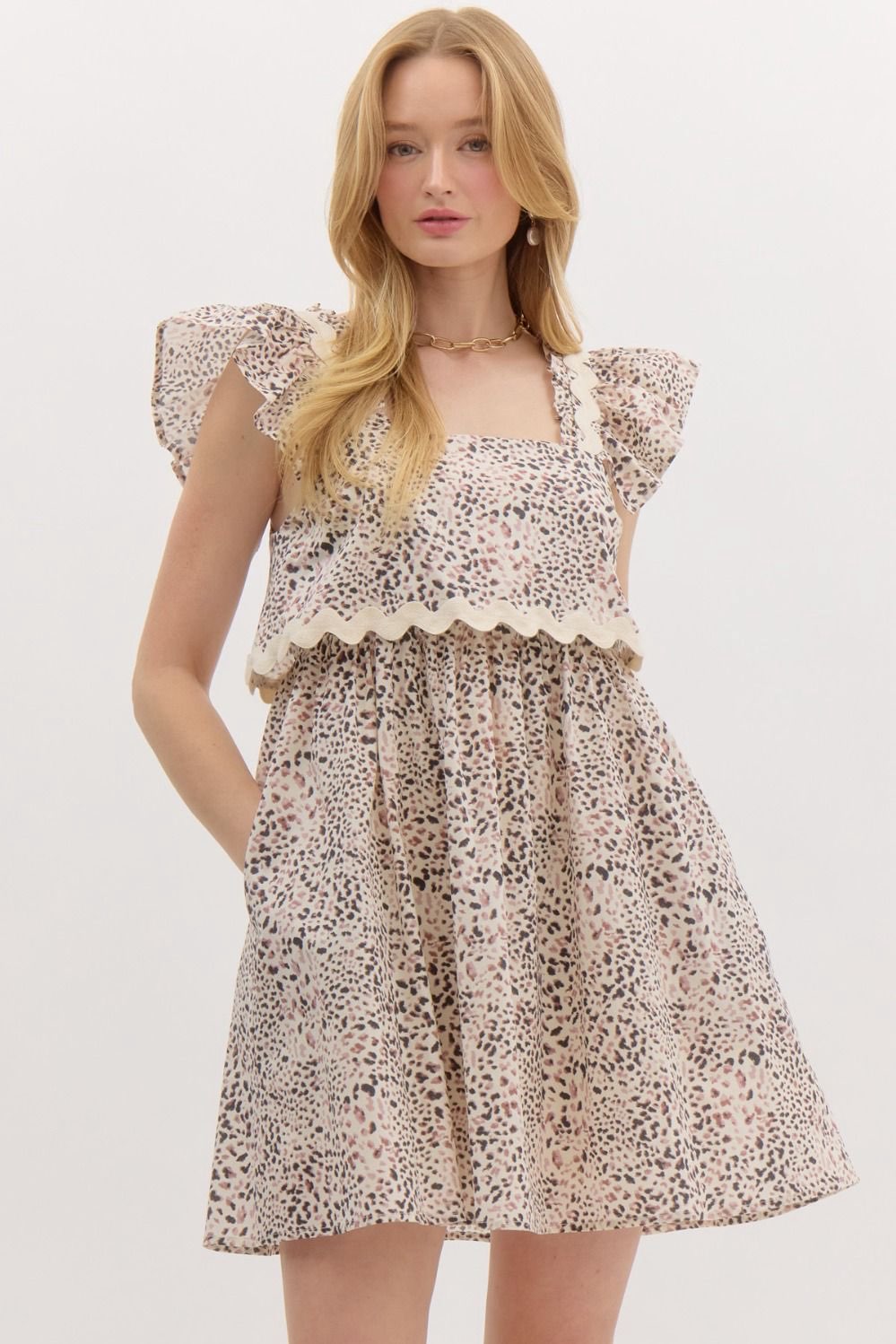 Stunning & Alluring Leopard Print Ruffle Mini Dress w Pockets