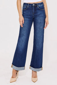 Dally Dark Wash - Tummy Control High Rise Cuffed Jeans
