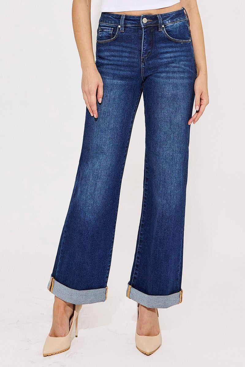 Dally Dark Wash - Tummy Control High Rise Cuffed Jeans