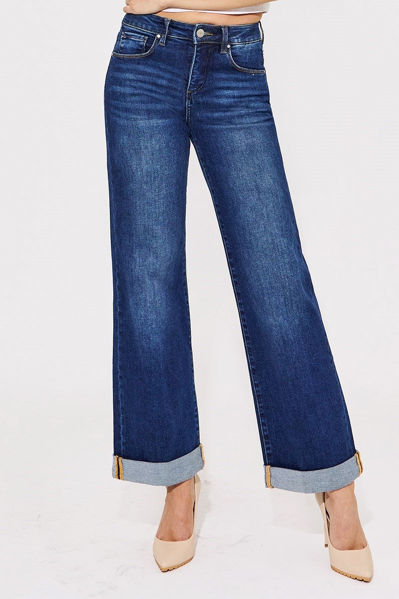 Dally Dark Wash - Tummy Control High Rise Cuffed Jeans