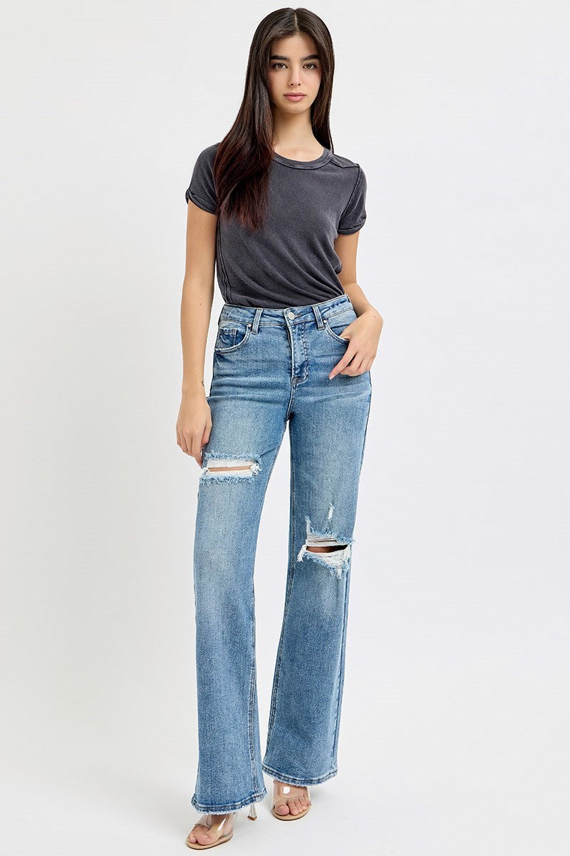 Davidson Distressed High Rise - Wide Leg Jeans