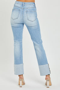 Caroline Cuffed High Rise Straight Leg Jeans - Light Wash