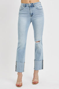 Caroline Cuffed High Rise Straight Leg Jeans - Light Wash